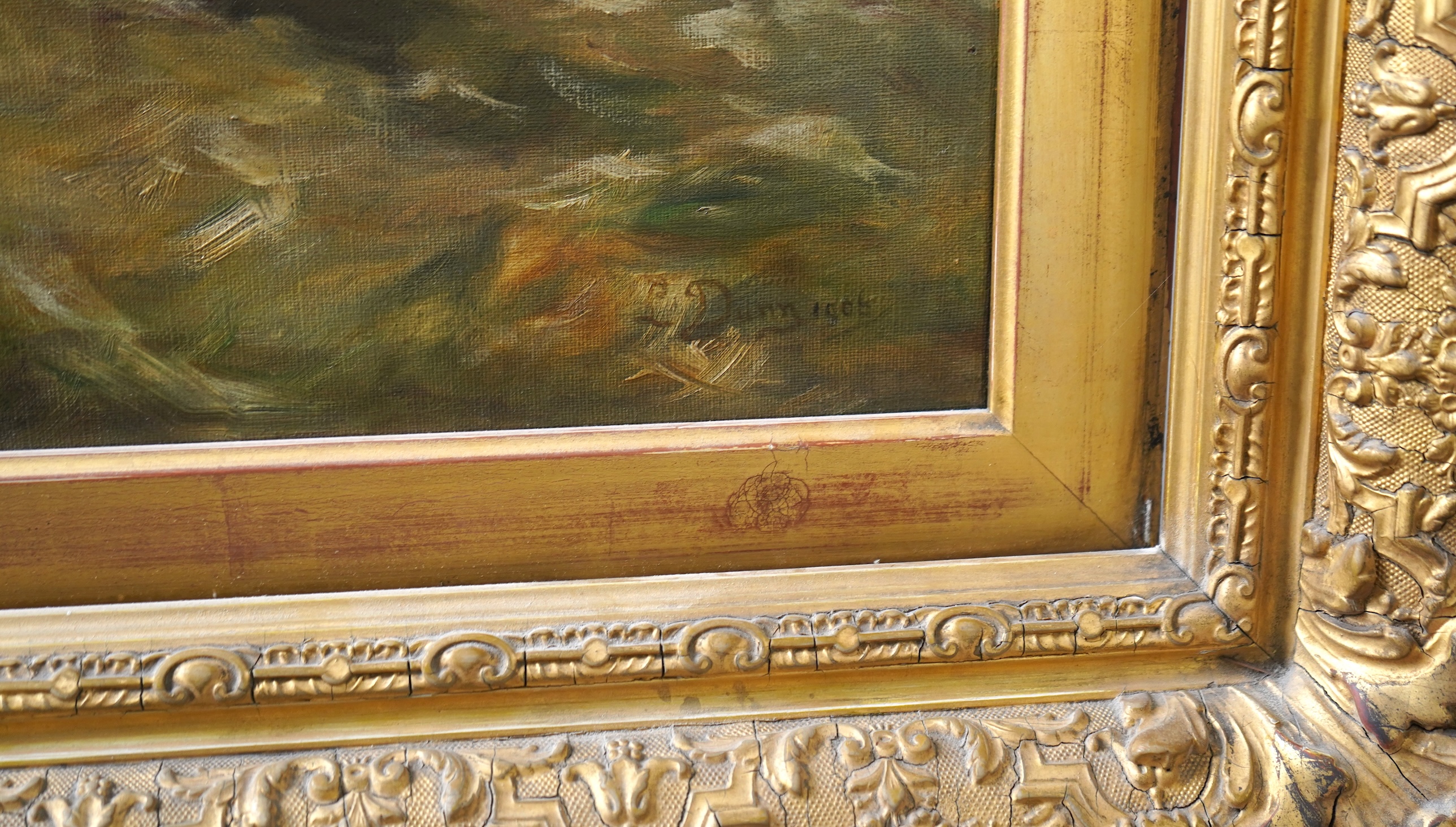 L. Dunn, Coastal scene with rough seas, a sailing boat and a rowing boat, signed and dated 1906, oil on canvas, 69 x 75cm